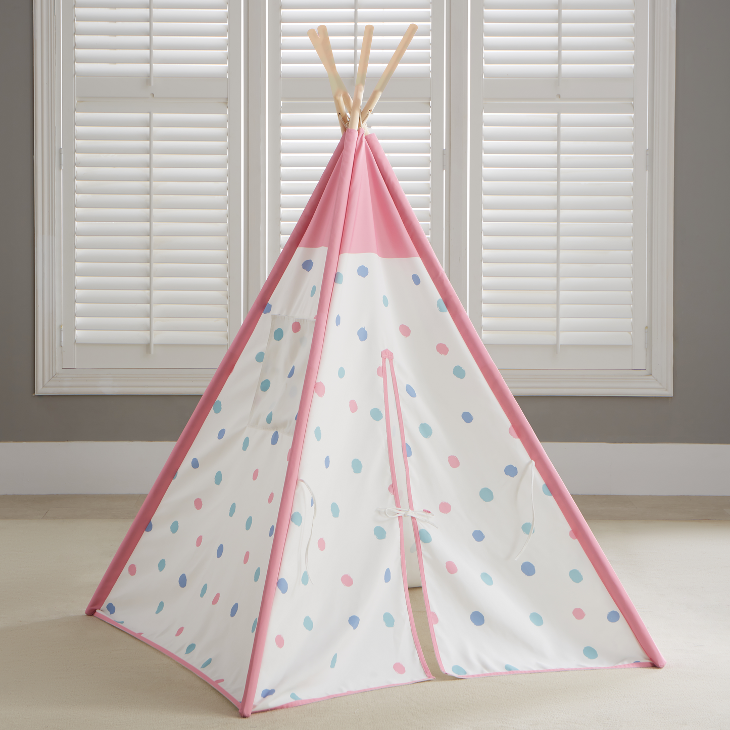 Asweet teepee with color dots, indoor play tent for babies.
